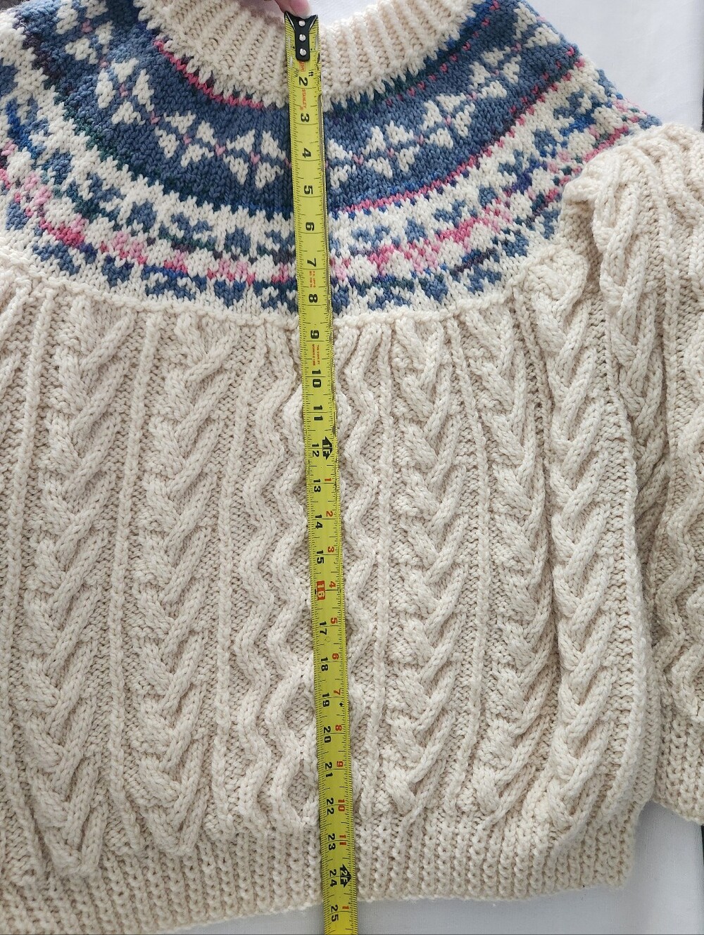 Handknit Fair Isle Nordic Yoke Chunky Cableknit Sweater - Picture 7 of 11